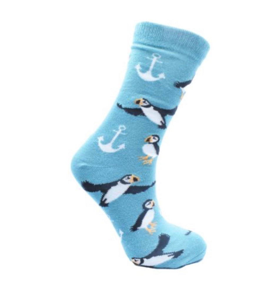 Bamboo Socks Puffins and Anchors Women’s Shoe Size UK 3-7