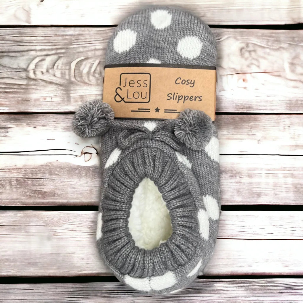 Jess Lou Splendid Spots Grey Super Cosy Slippers
