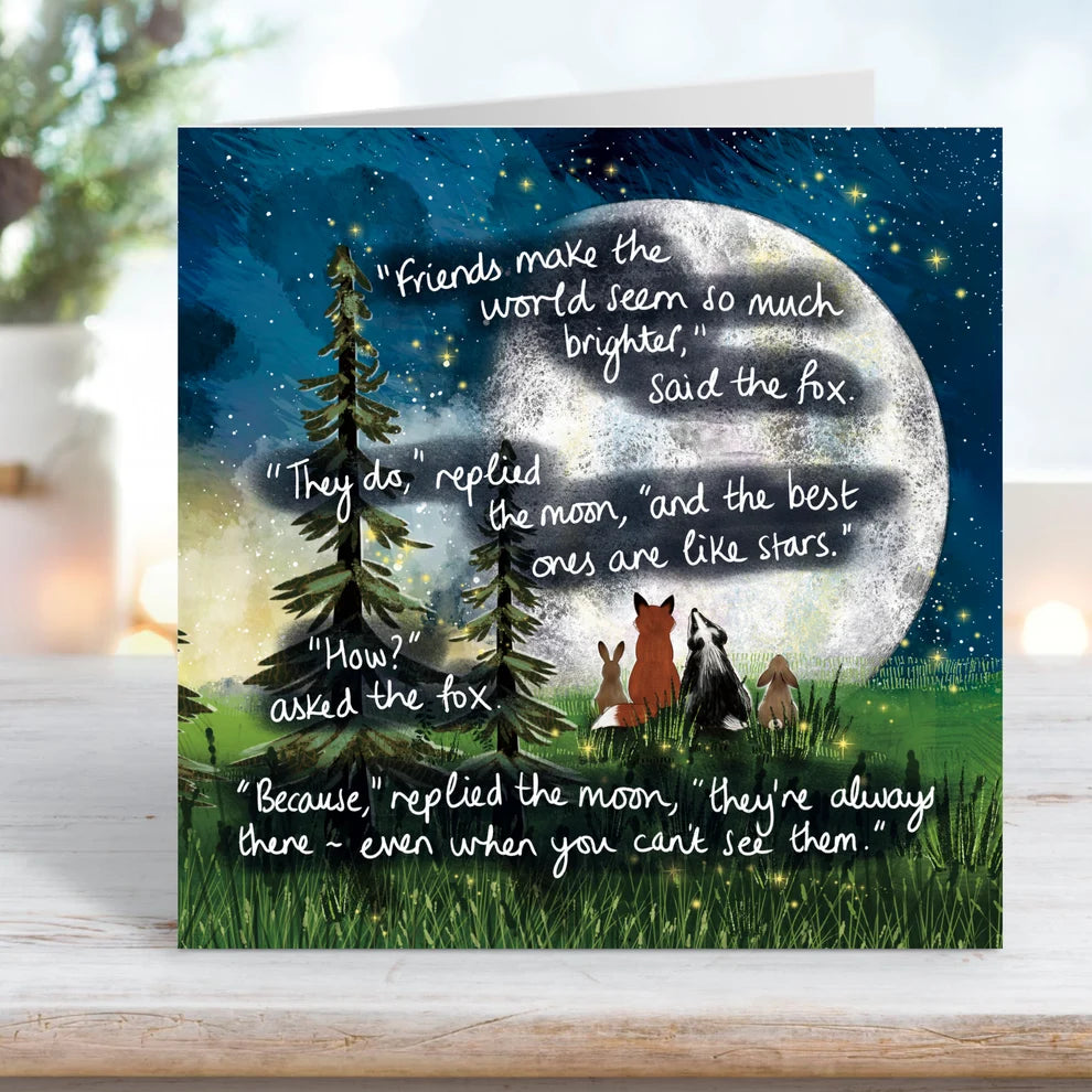 Fox Under The Moon Card “Friends Are Stars”