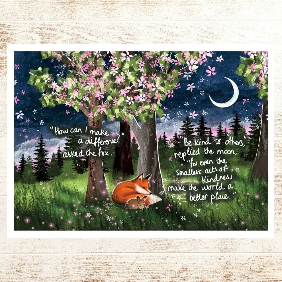 Fox Under The Moon “Make A Difference” Art Print