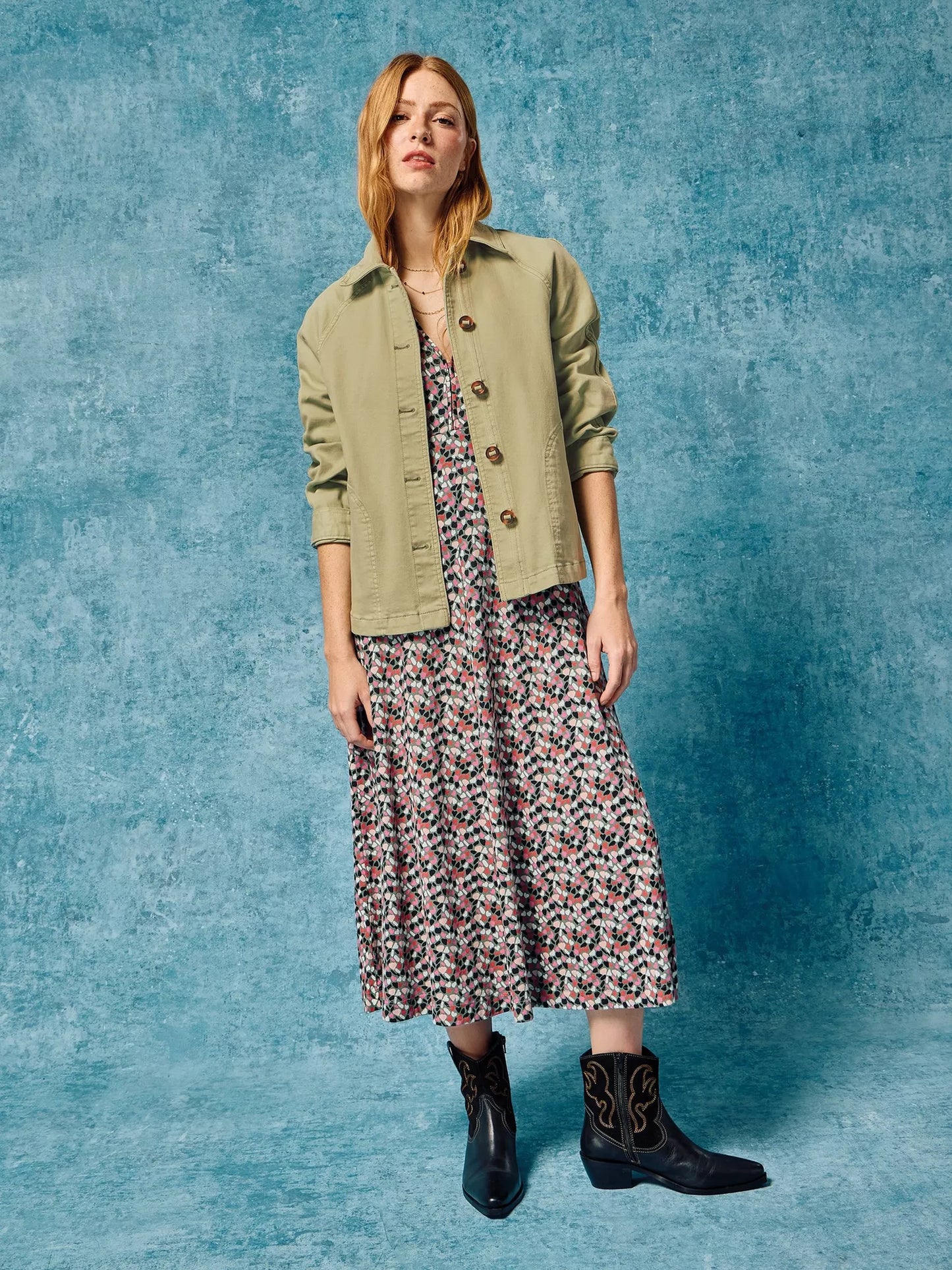 Eden Denim Collared Jacket in Light Green