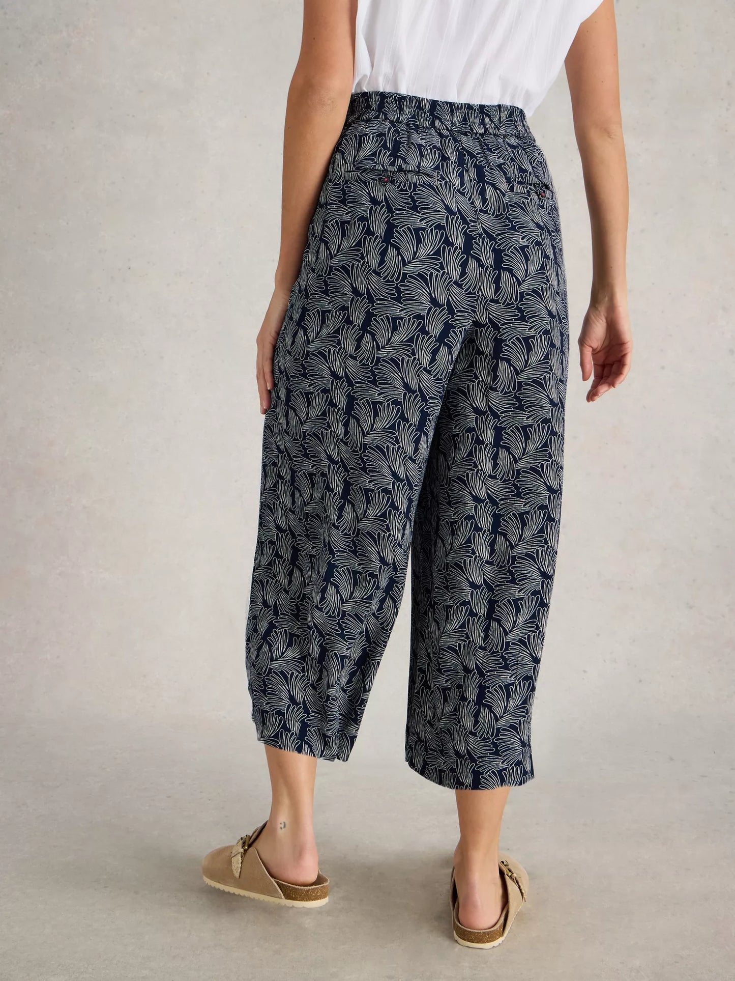 Lisette Crinkle Crop Culotte in Navy Print