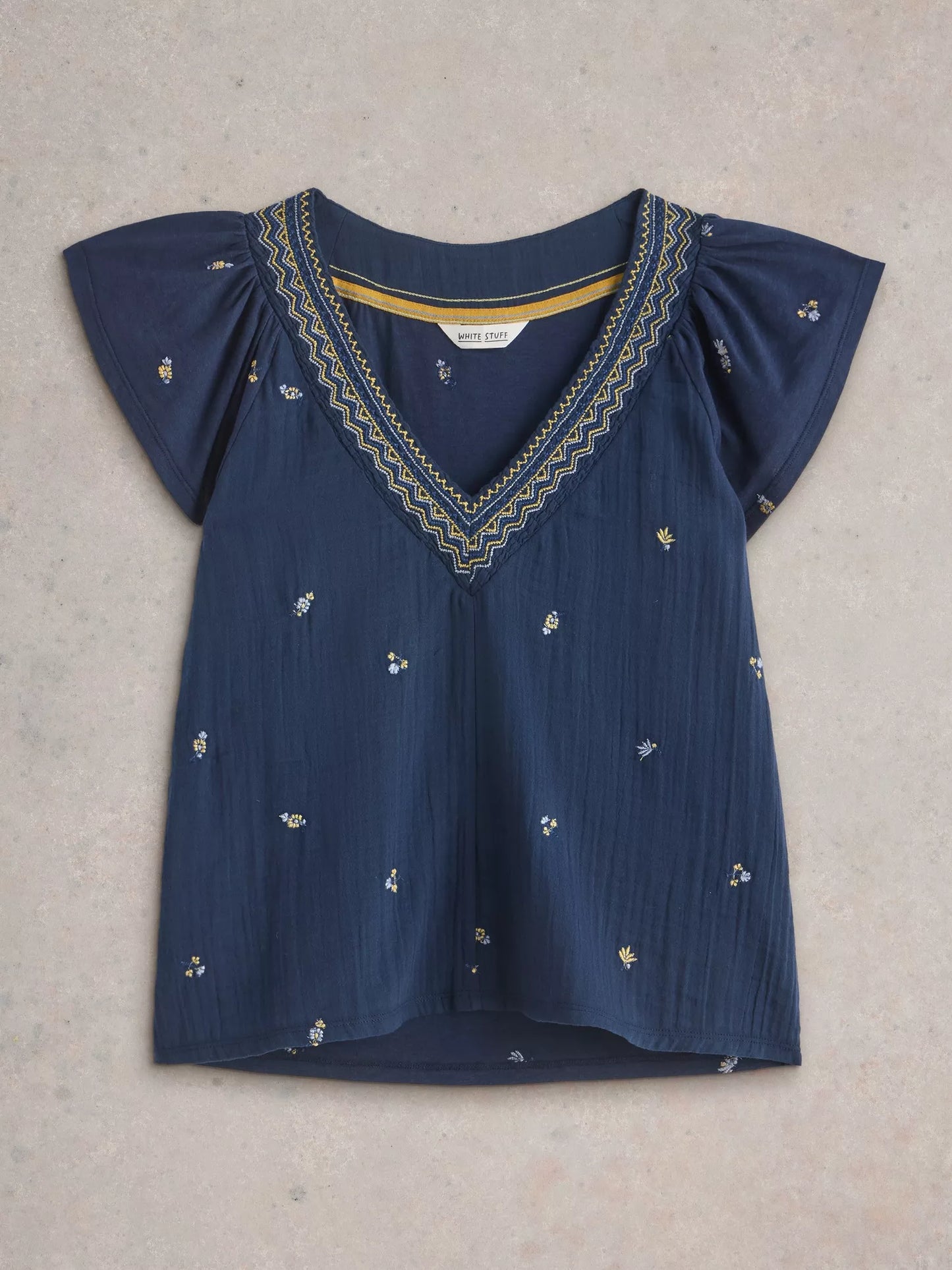 Lucie Embroidered Top in Navy
