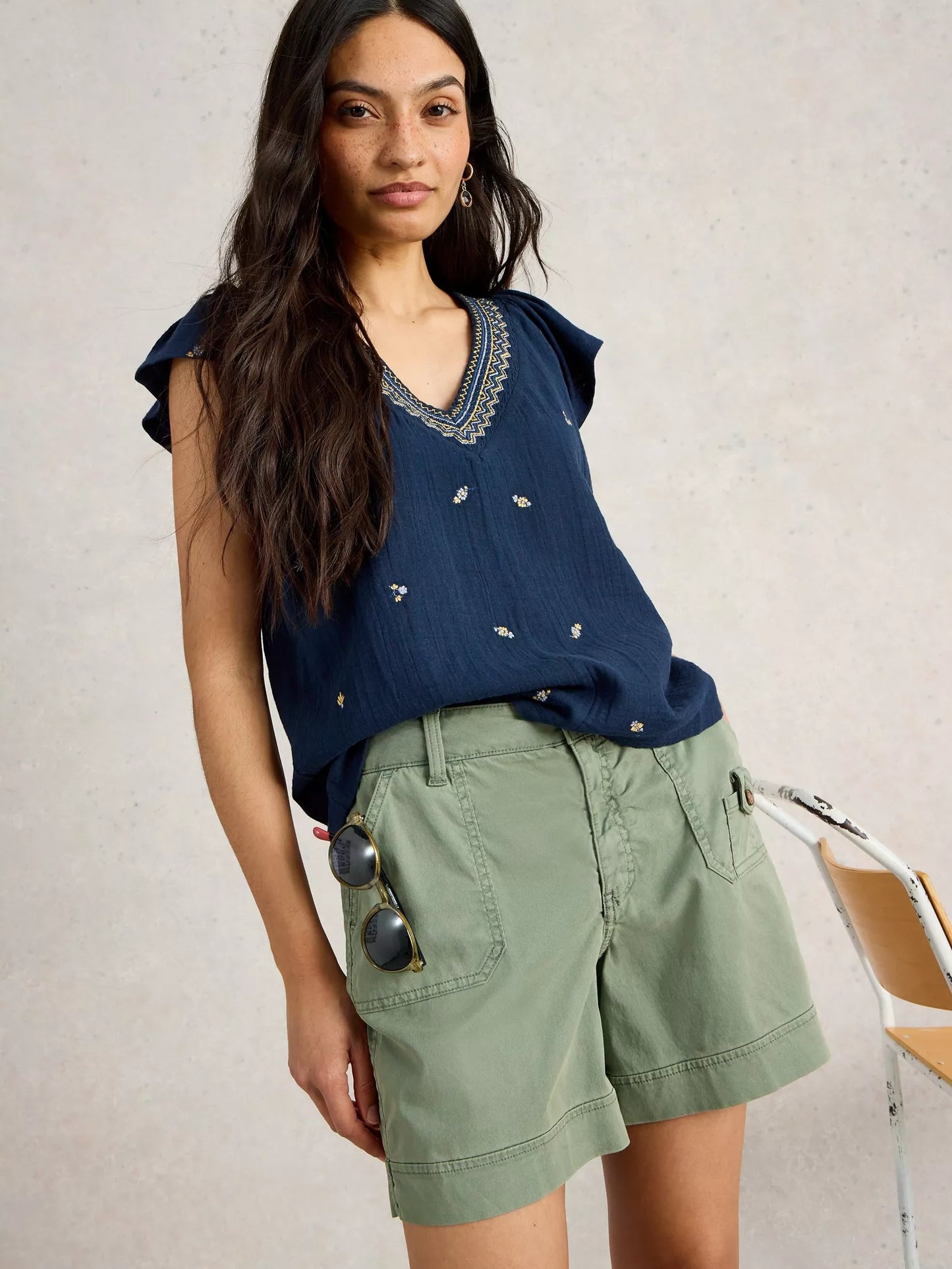 Lucie Embroidered Top in Navy