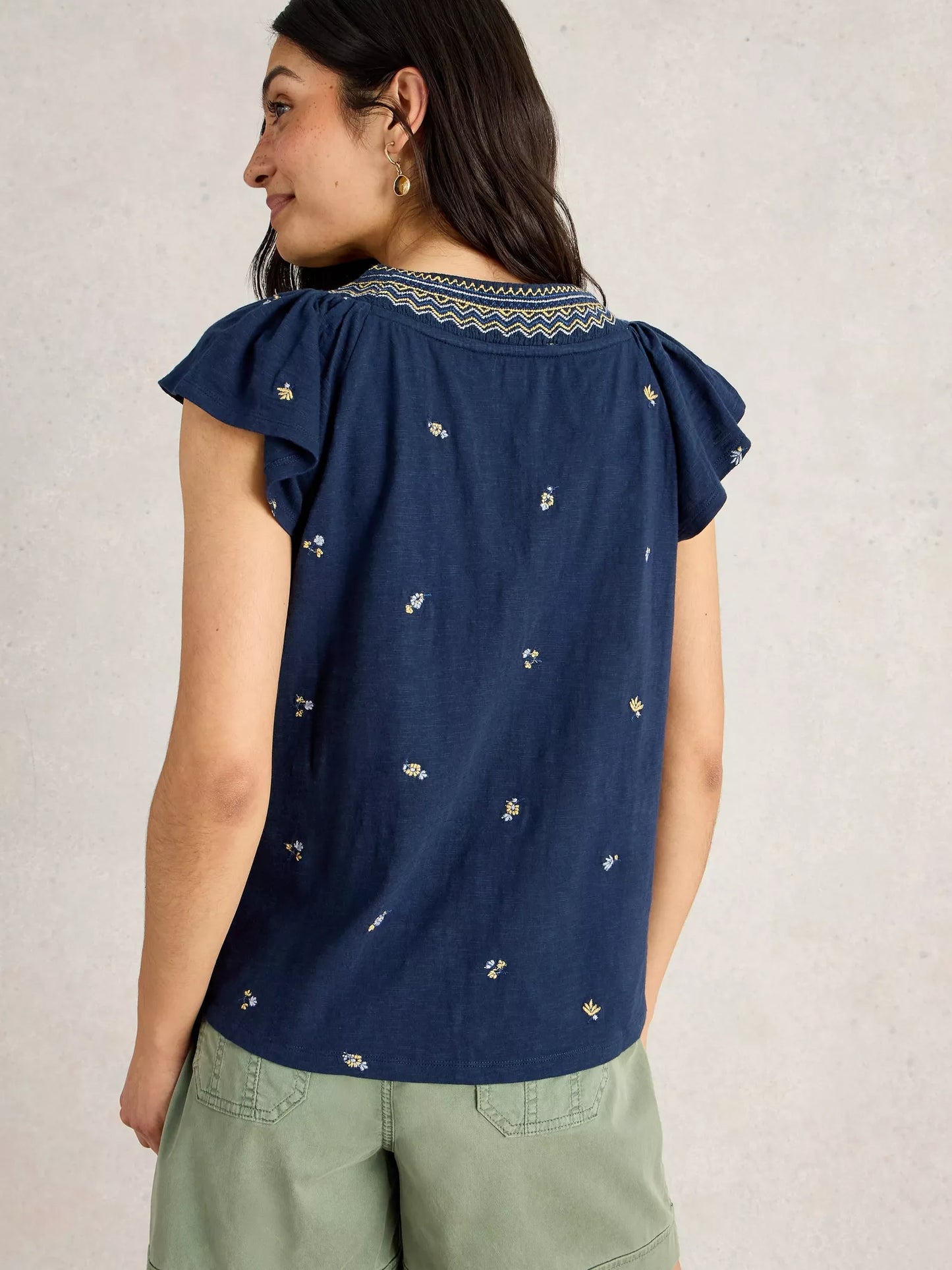 Lucie Embroidered Top in Navy