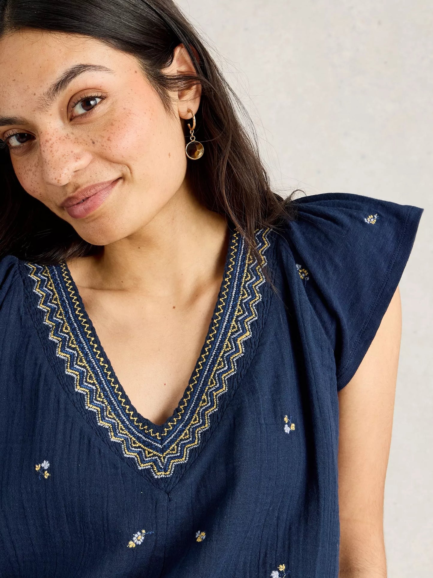 Lucie Embroidered Top in Navy