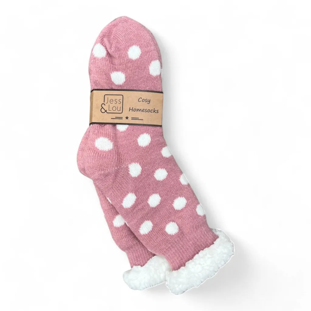 Jess & Lou Pink & White Spots Cosy Slipper Socks