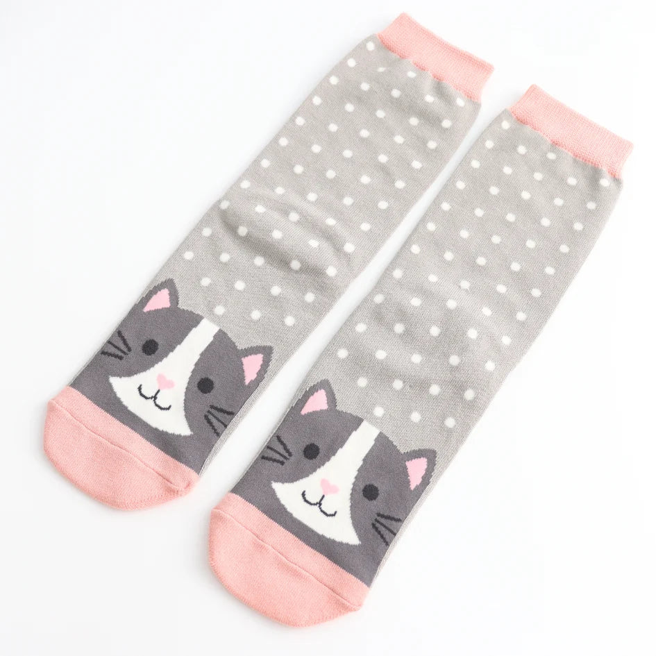 Miss Sparrow Cool Cat Light Grey Socks
