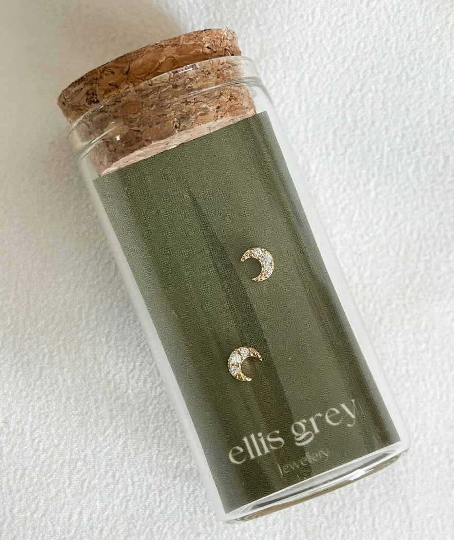 Ellis Grey Glass Vial Half Moon Stud Earrings
