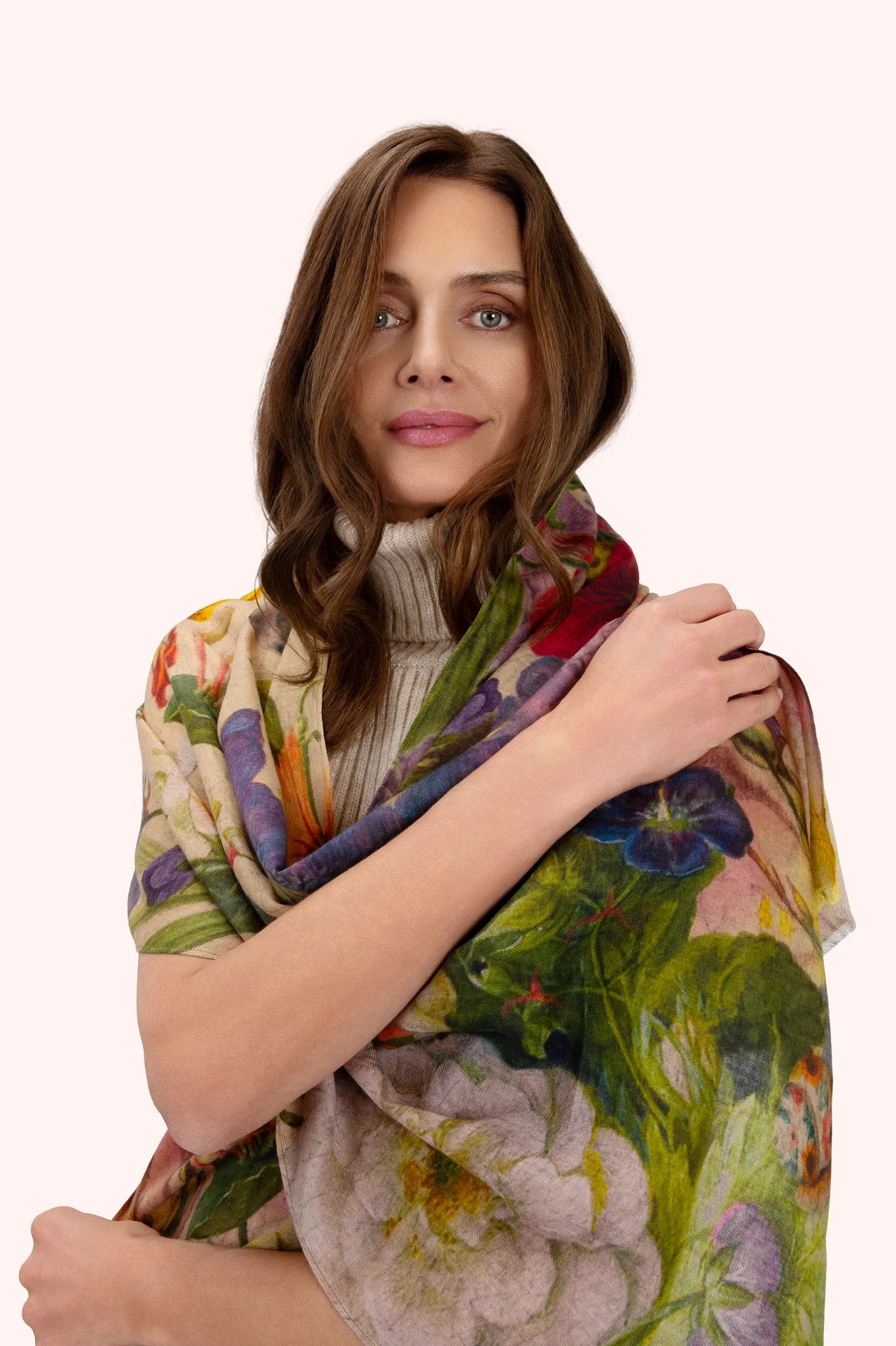 Powder Wool Wrap Scarf Autumn Posy