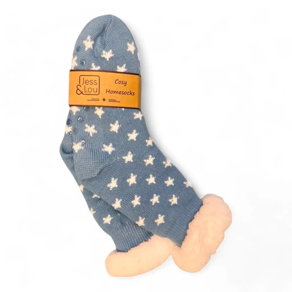 Jess & Lou Cornflower & White Stars Cosy Slipper Socks