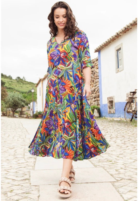 Orientique Zapallar Print Short Sleeve Dress