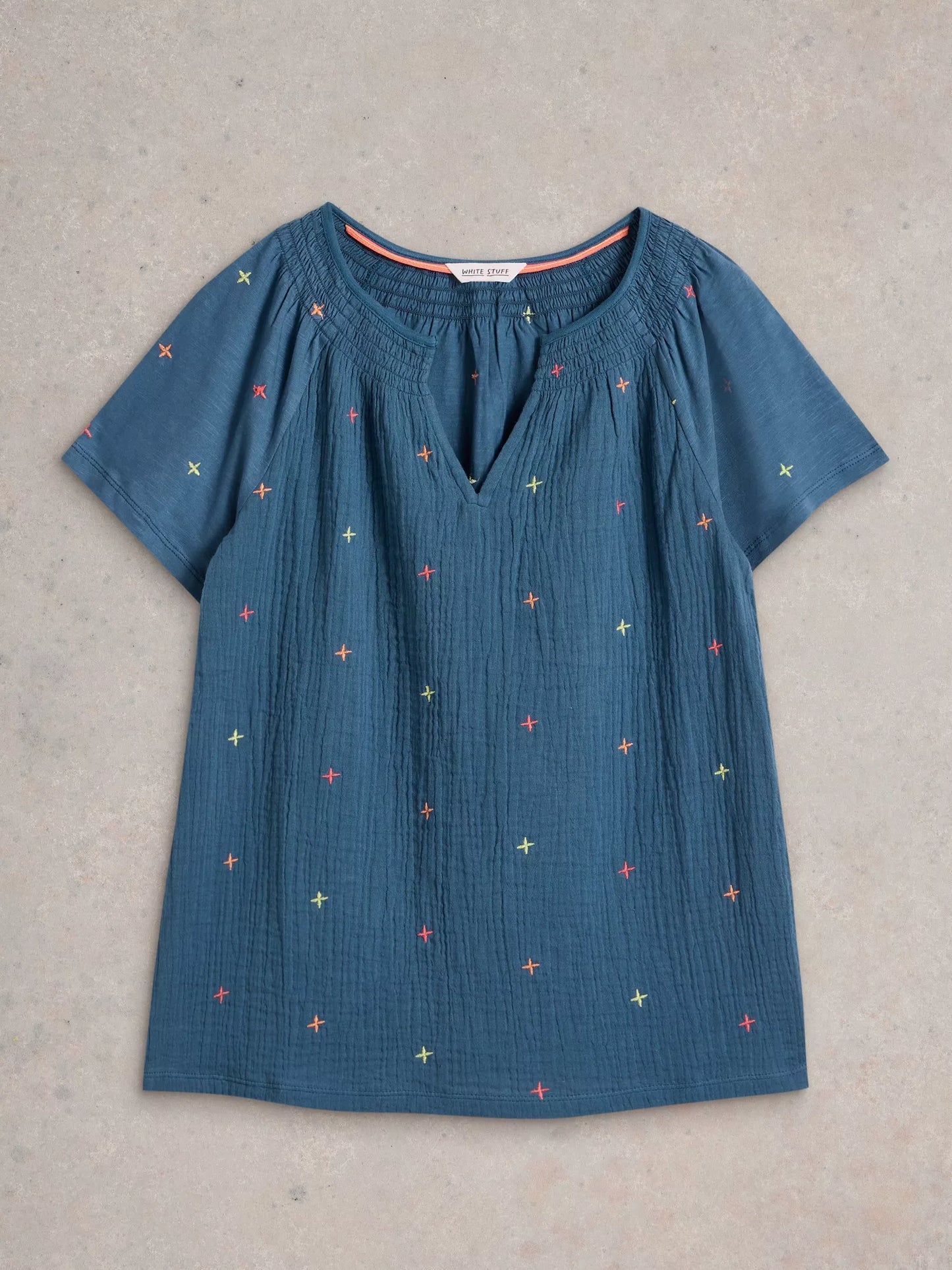 White Stuff Luella Embroidered Top Navy