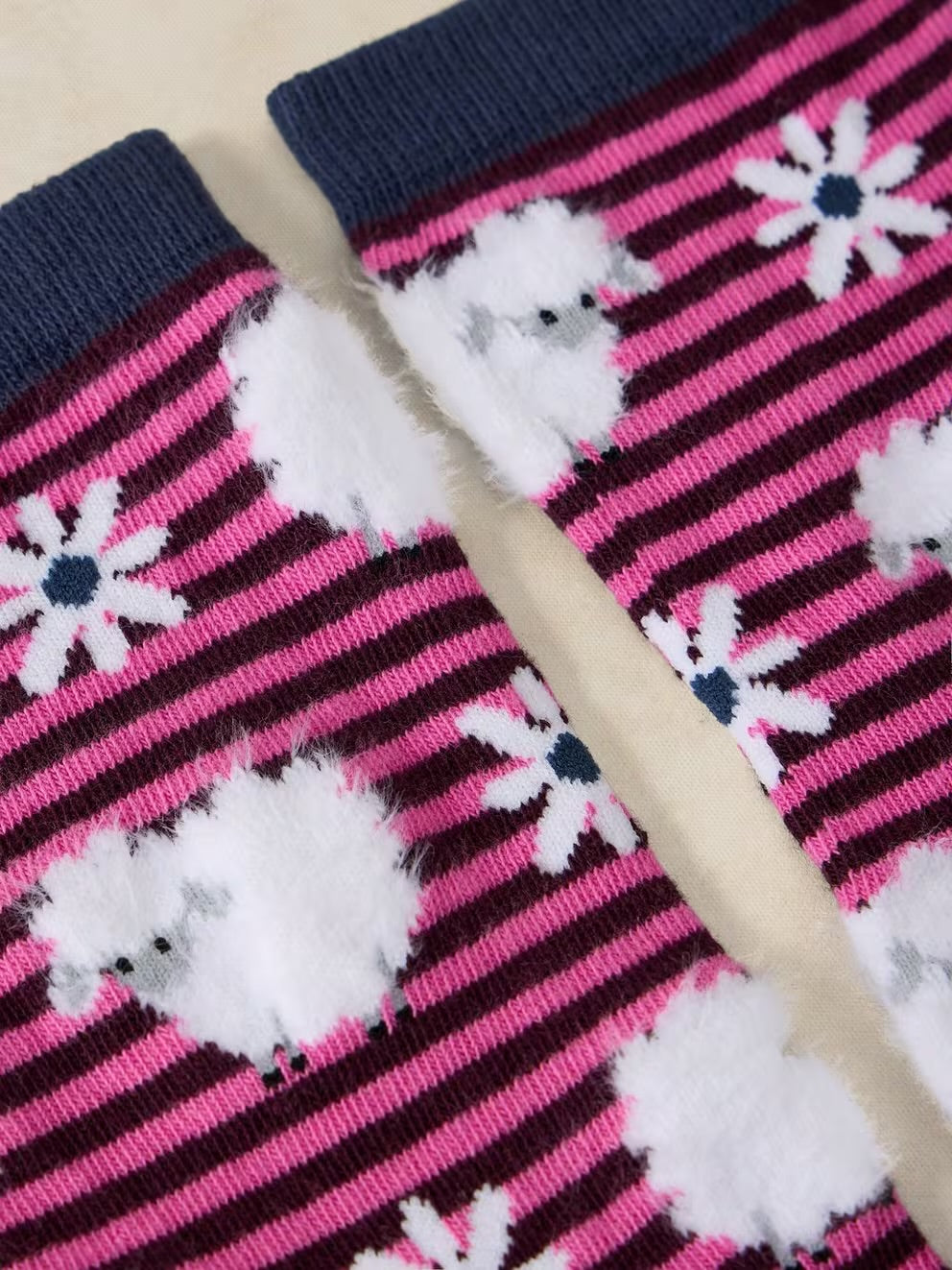 White Stuff Fluffy Stripe Sheep Ankle Socks
