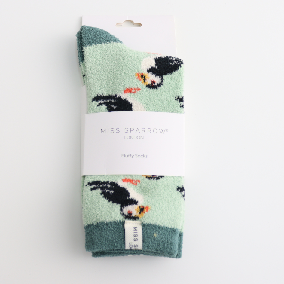 Miss Sparrow Fluffy Puffins Mint Socks