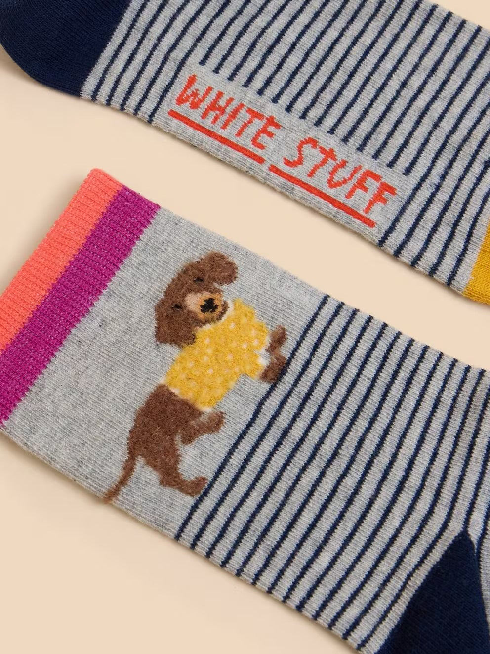 White Stuff Fluffy Sausage Dog Ankle Socks