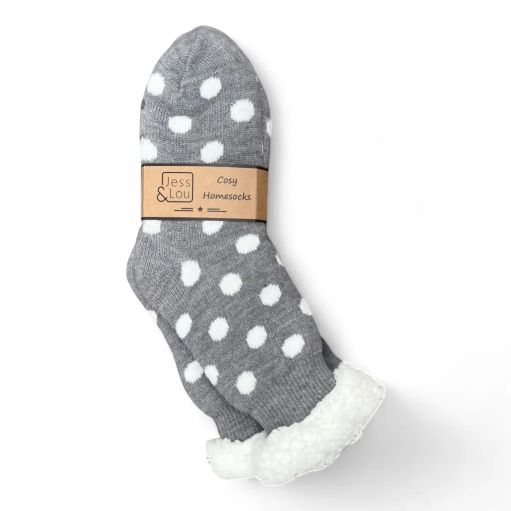 Jess & Lou Grey & White Spots Cosy Slipper Socks