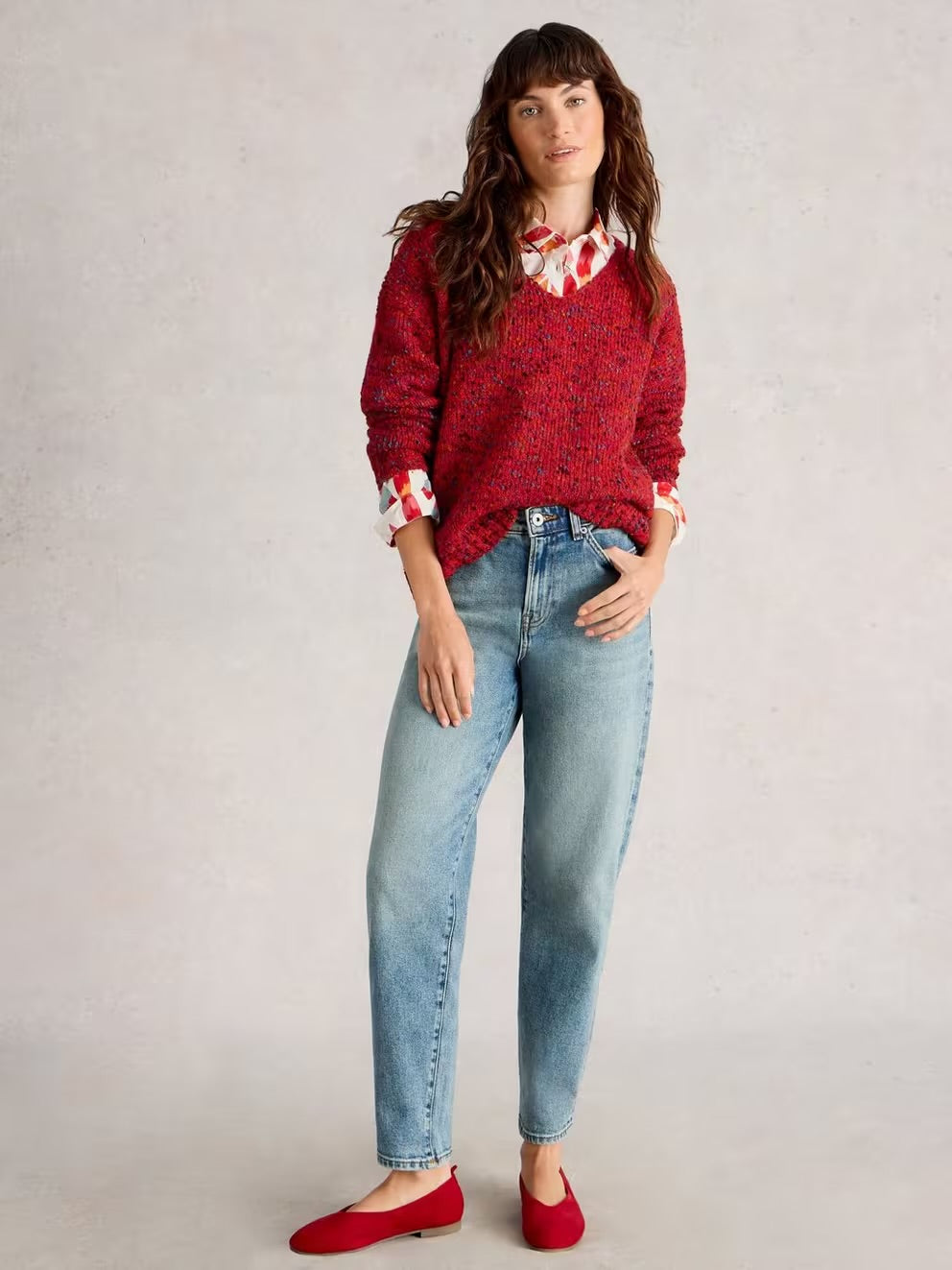 White Stuff Textured V neck Jumper
