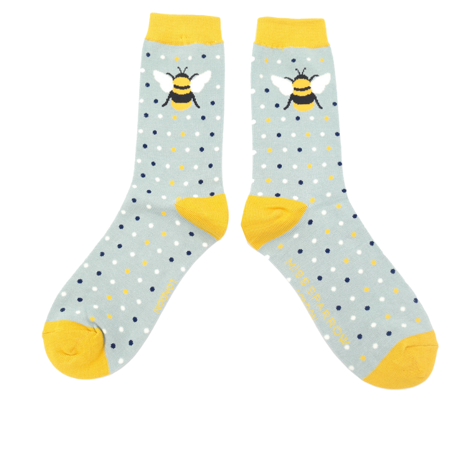 Miss Sparrow Bumble Bee & Dots Duck Egg Blue Socks