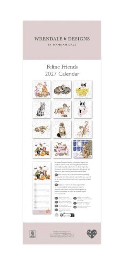 Wrendale Designs “Feline Friends” Cat Slim calendar 2027