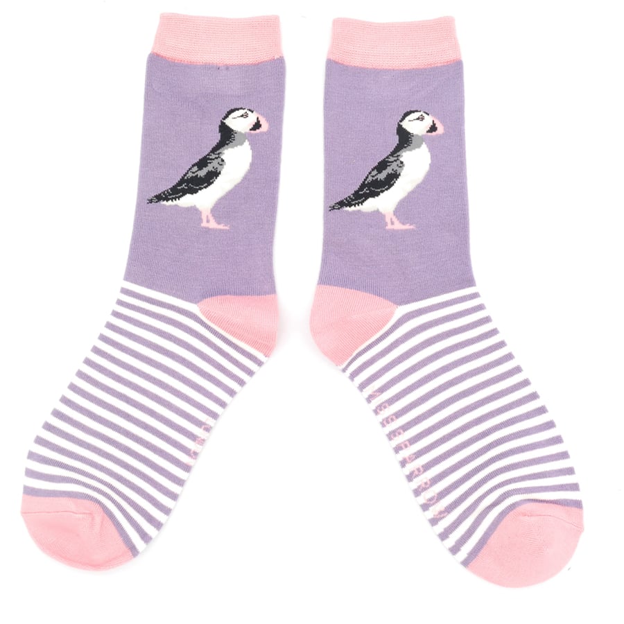 Miss Sparrow Puffin Stripes Dusky Purple Socks