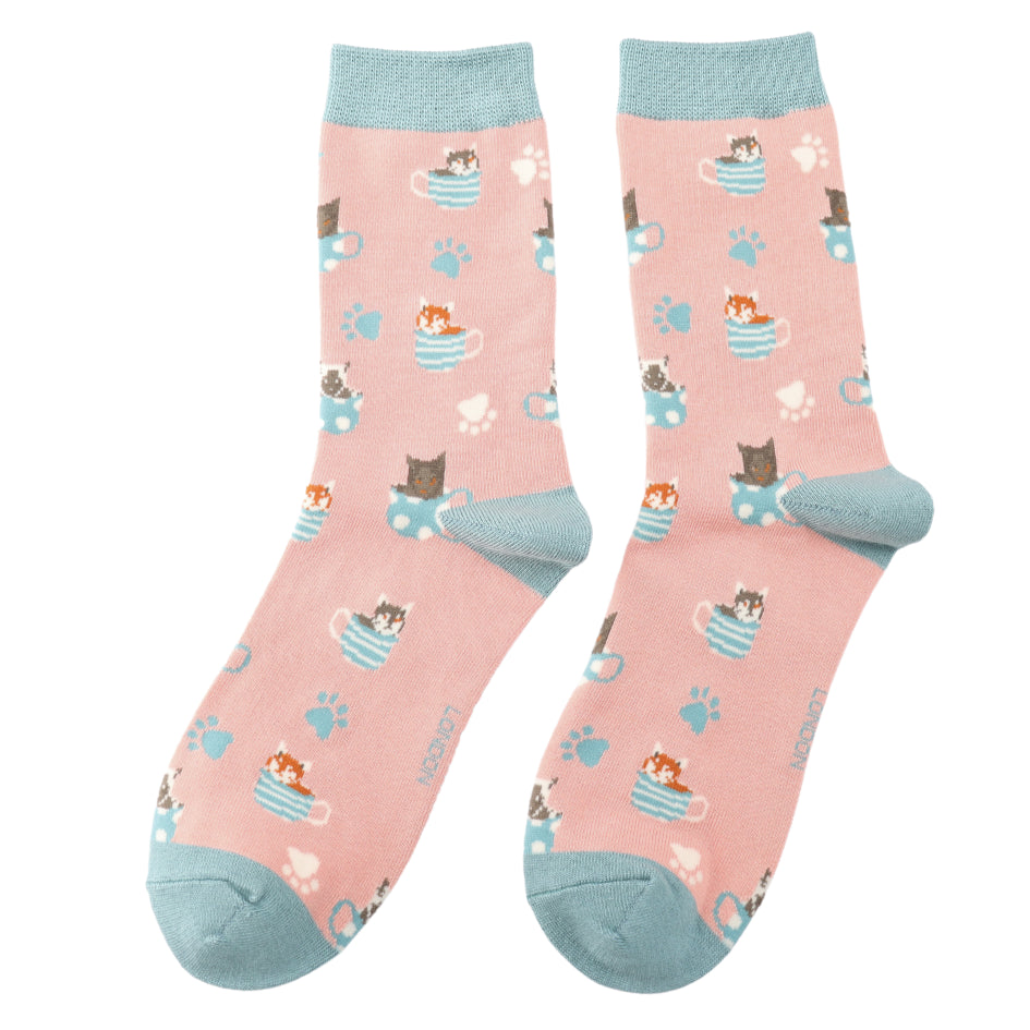 Miss Sparrow Cats in Teacups Dusky Pink