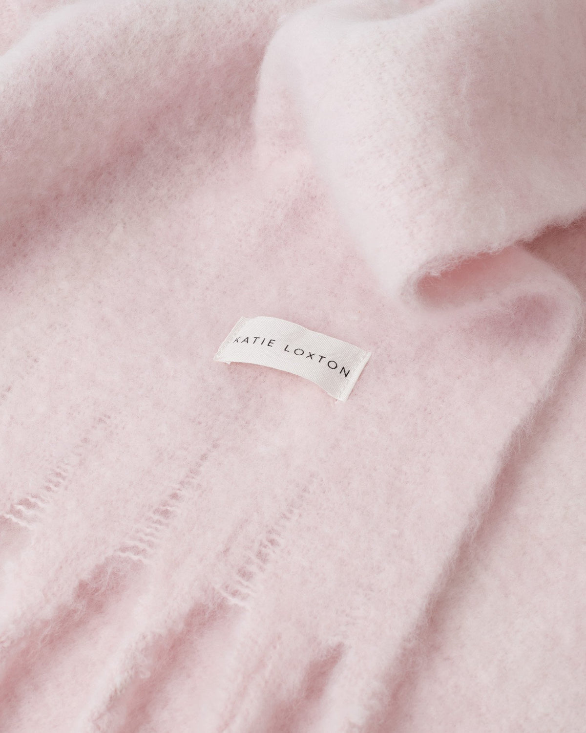 Katie Loxton Recycled Plaid Tassel Scarf in Blush Pink and White