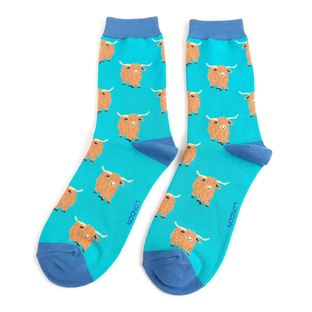 Miss Sparrow Highland Herd Socks Turquoise