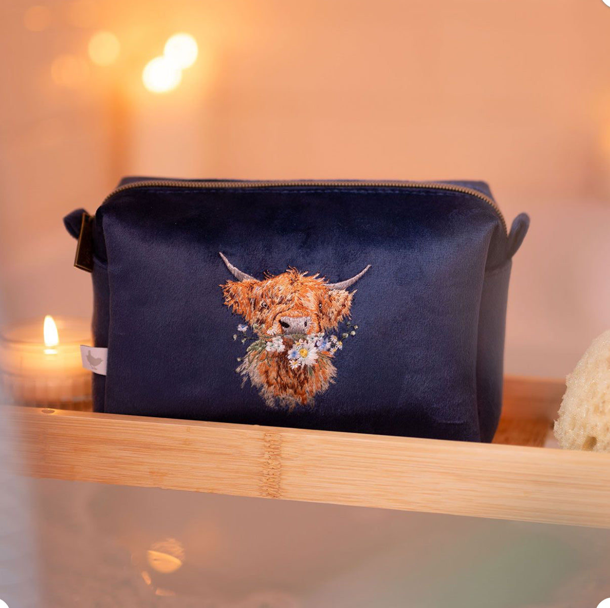 Daisy Coo Highland Cow Embroidered Make Up Bag