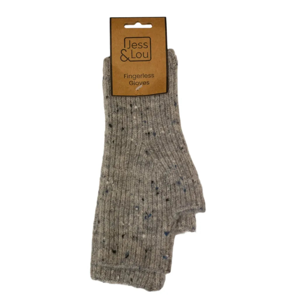 Jess & Lou Sky Grey Speckle Fingerless Gloves