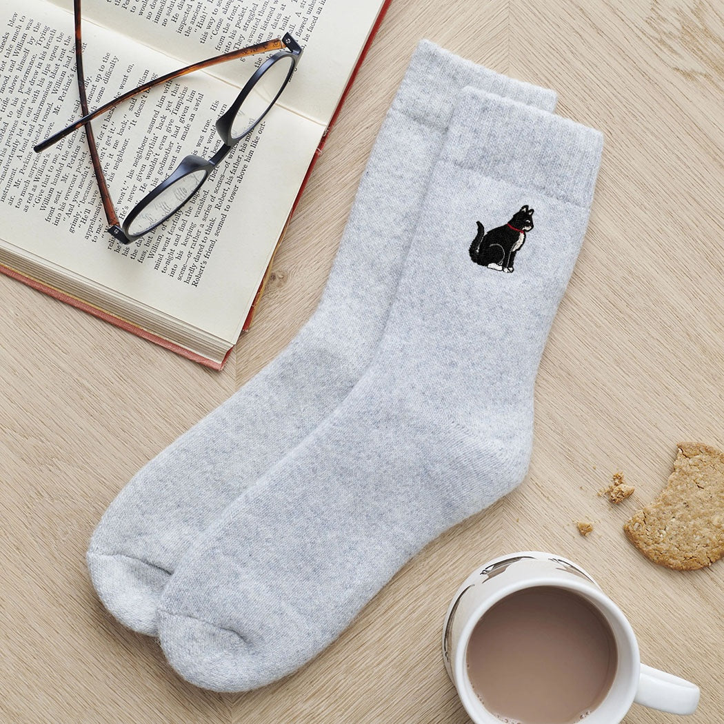 Sweet William Black and White Cat Wool Socks