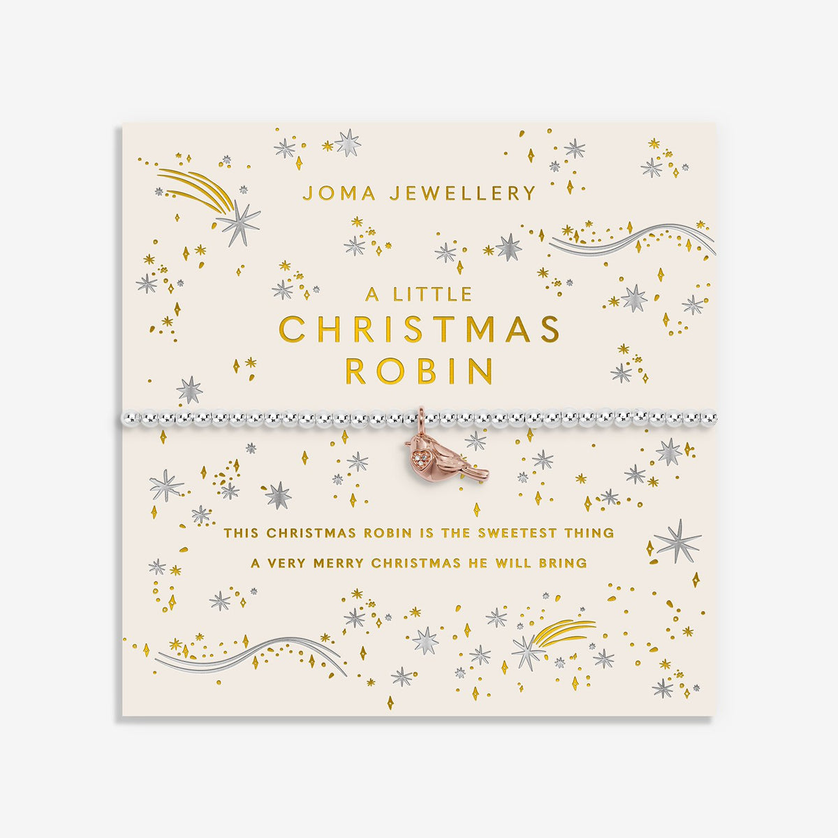 Joma Christmas A Little 'Christmas Robin' Bracelet In Silver and Rose Gold Plating