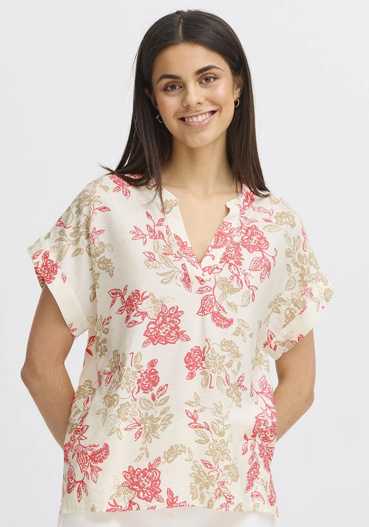 Fransa Tine Floral Print Tunic, Cream Multi