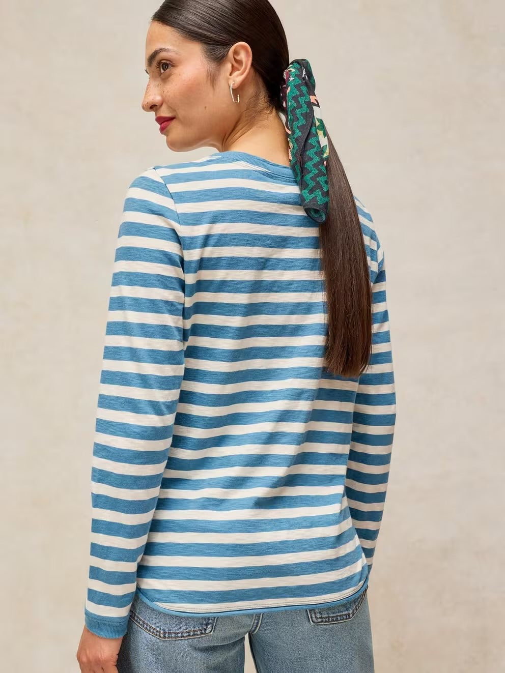 White Stuff Clara Stripe Embroidered Tee Ivory