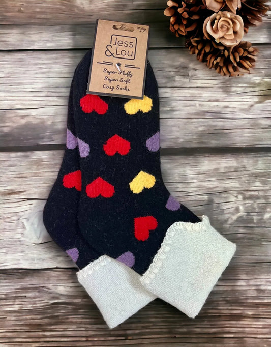 Jess & Lou Heart Black Super Cosy Socks
