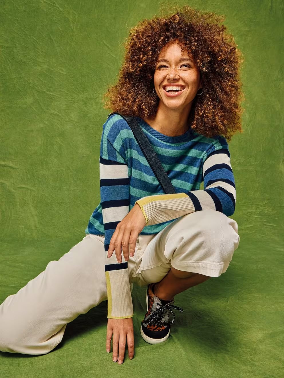 White Stuff Olive Stripe Crew Neck Jumper