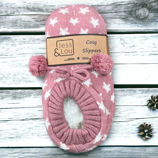 Jess & Lou Shining Stars Pink Super Cosy Slippers