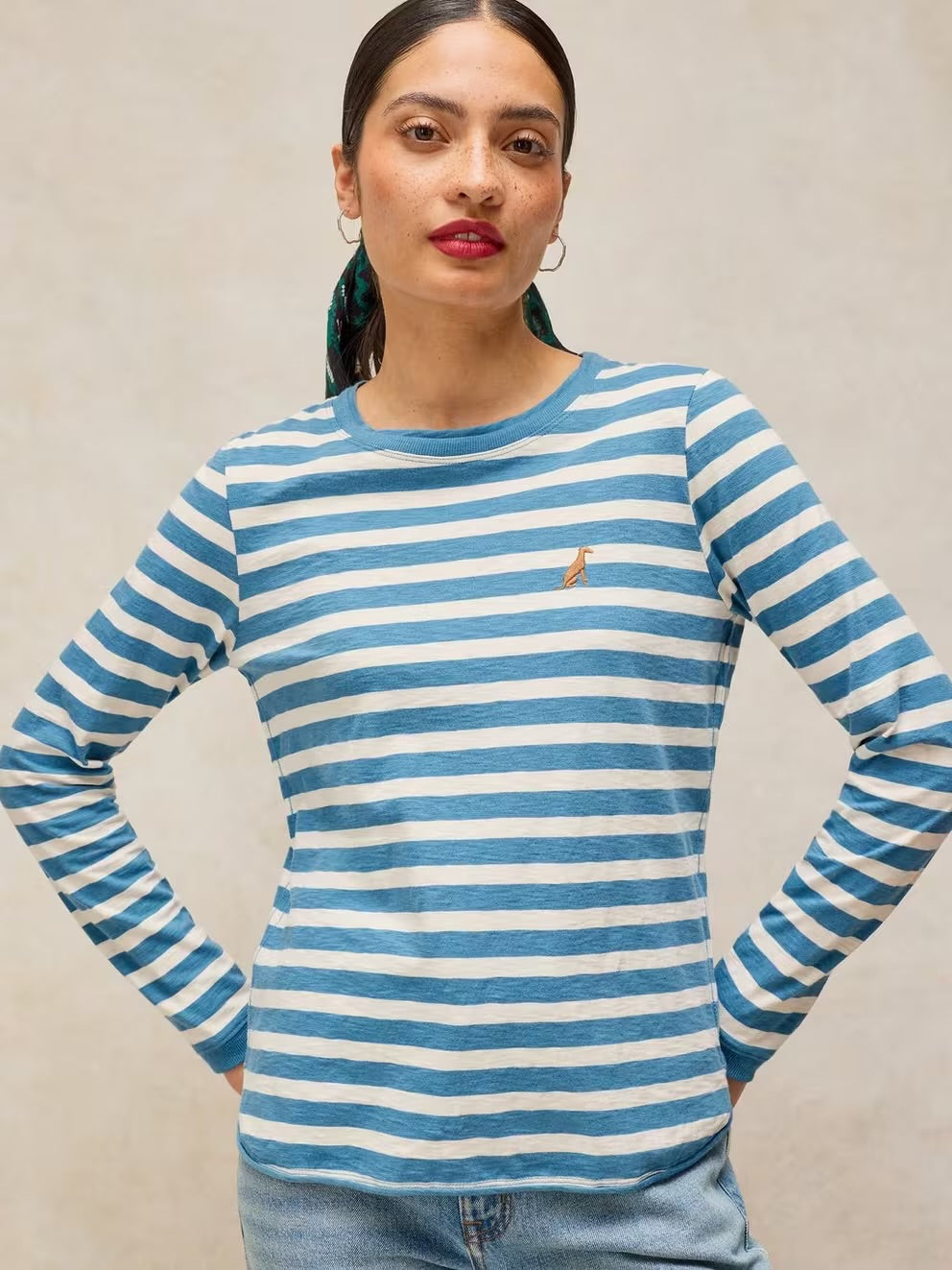 White Stuff Clara Stripe Embroidered Tee Ivory