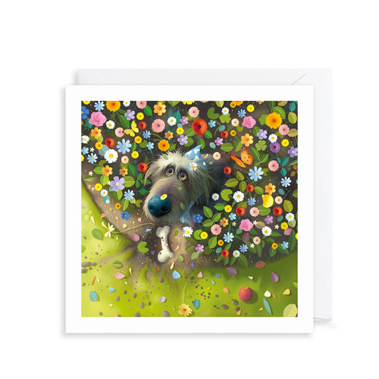 Toby the Dog Card In the Flower Bed
