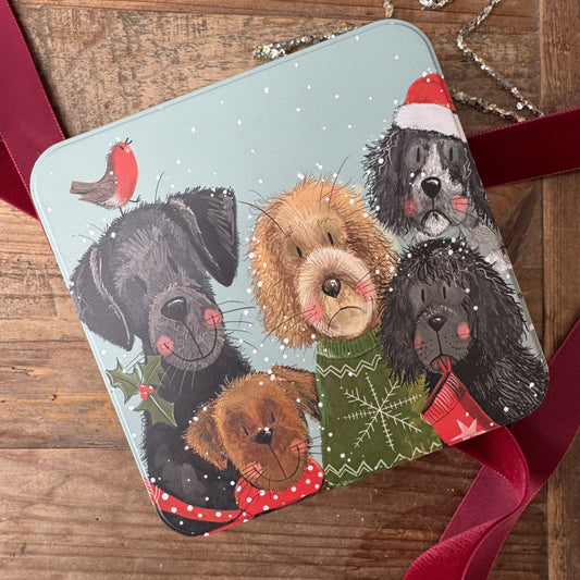 Alex Clark Festive Dogs Large Square Tin