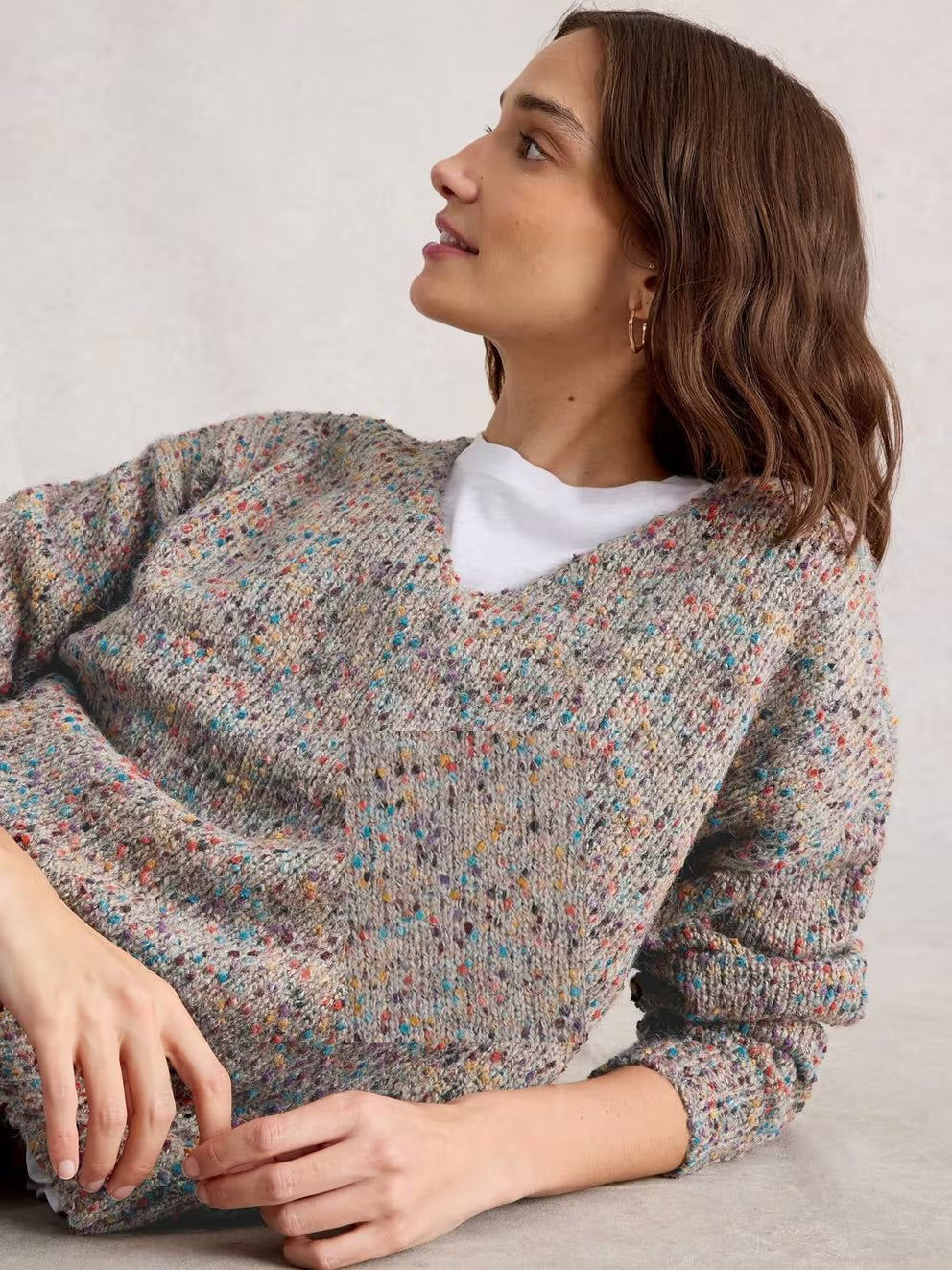 White Stuff Textured V neck Jumper