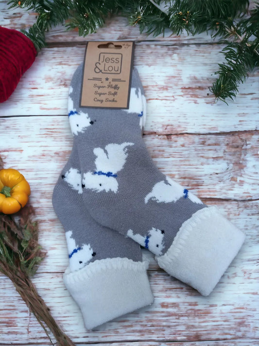 Jess & Lou Westie Grey Super Cosy Socks