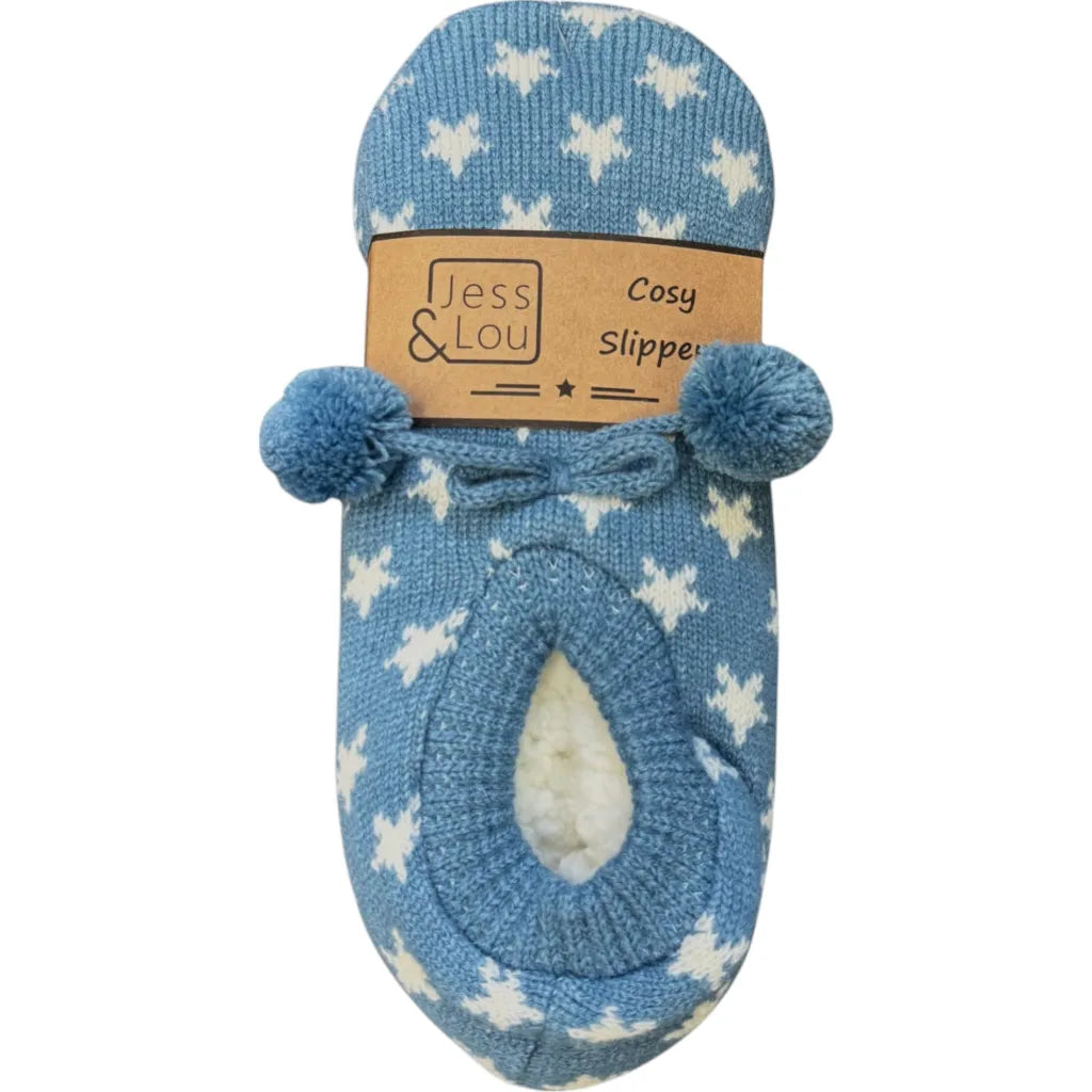 Jess & Lou Cornflower and White Stars Super Cosy Slippers