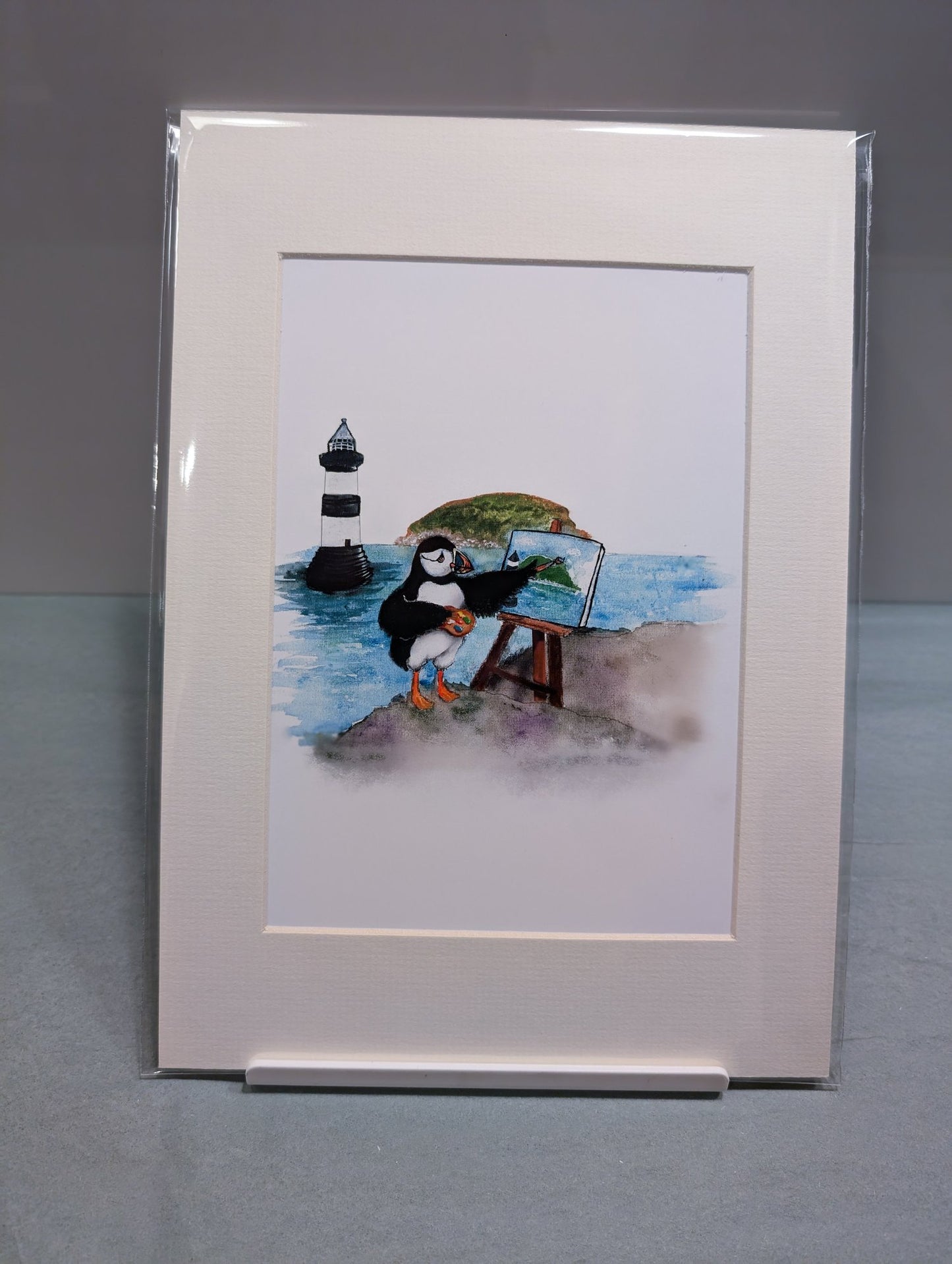 Puffin Prints “Paintin’ Puffin” Mounted A4 Print