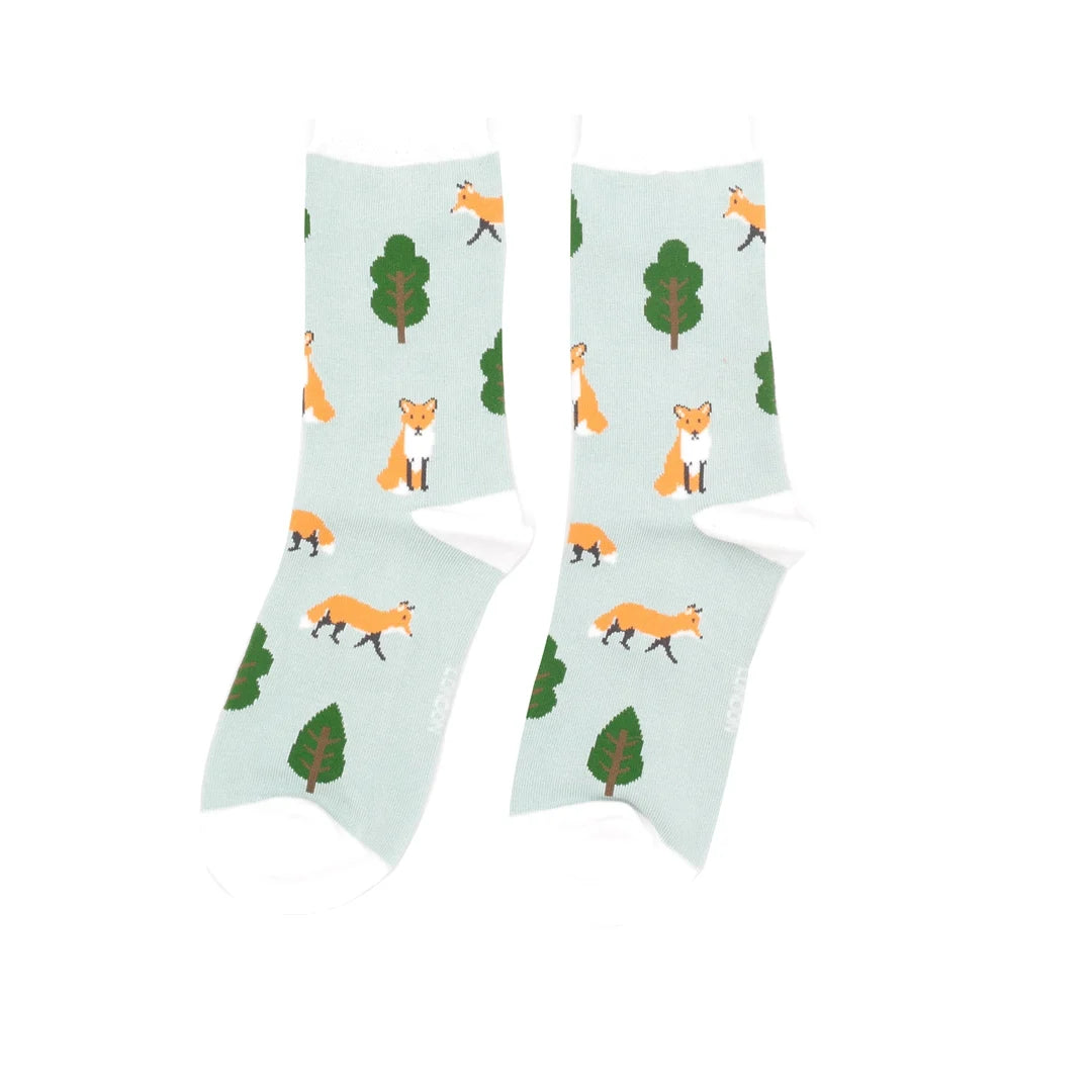 Miss Sparrow Fox in the Woods Socks Duck Egg