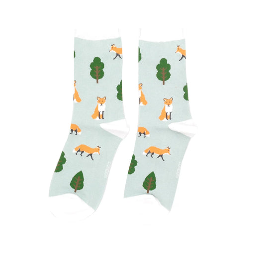 Miss Sparrow Fox in the Woods Socks Duck Egg
