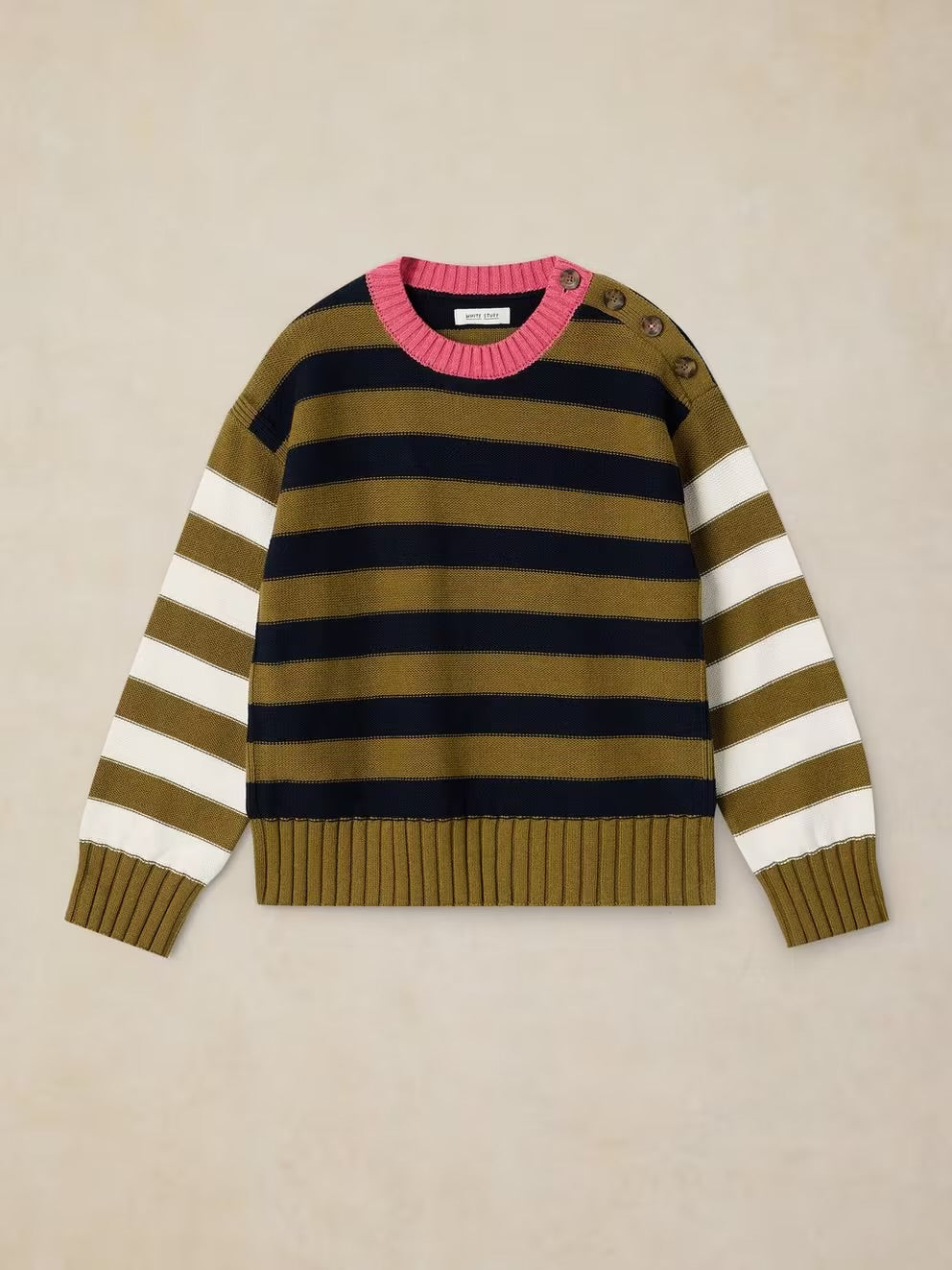 White Stuff Bea Button Cotton Jumper Green