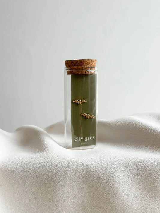 Ellis Grey Glass Vial Bat Stud Earrings