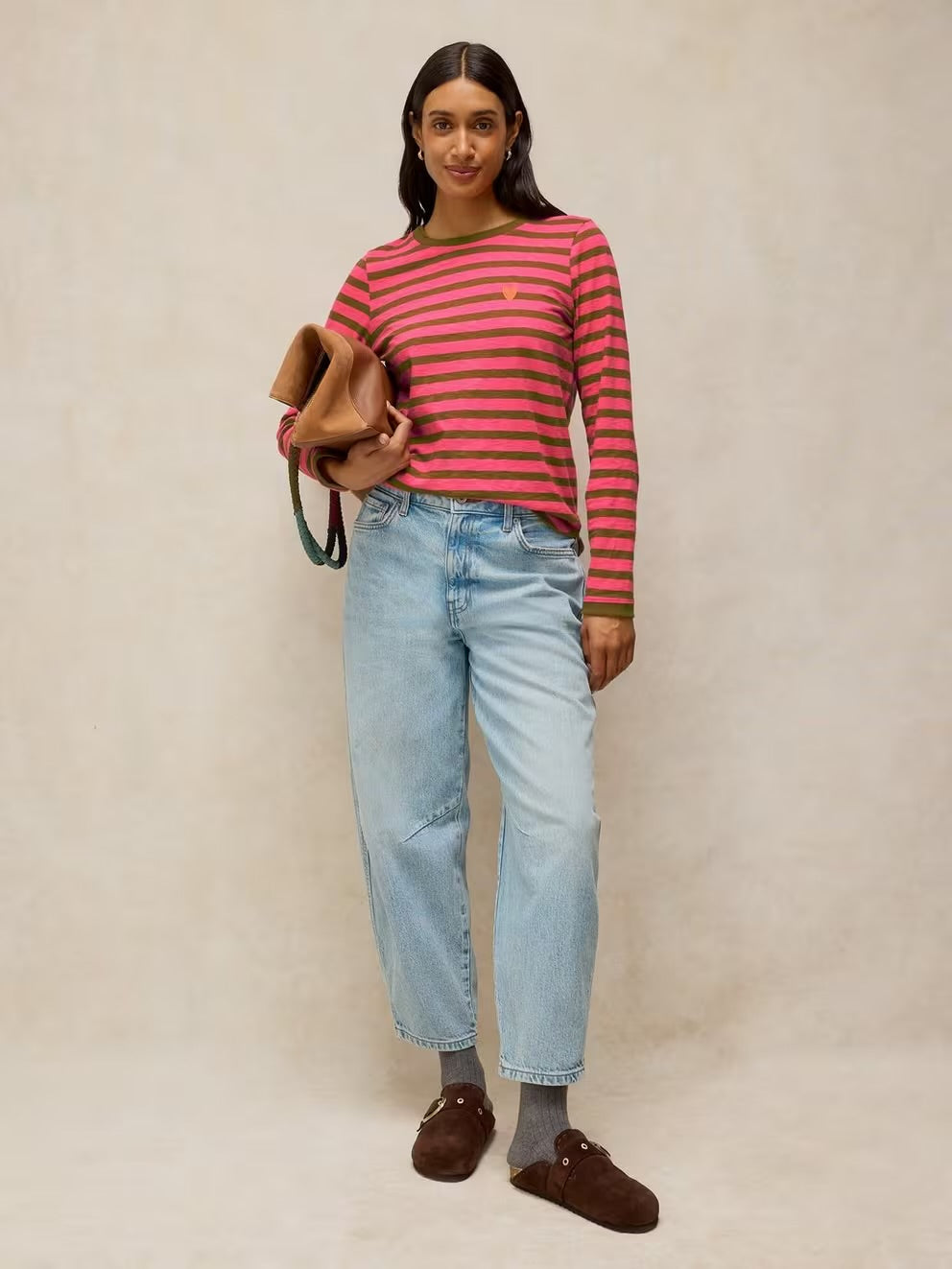 White Stuff Clara Stripe Embroidered Tee Pink
