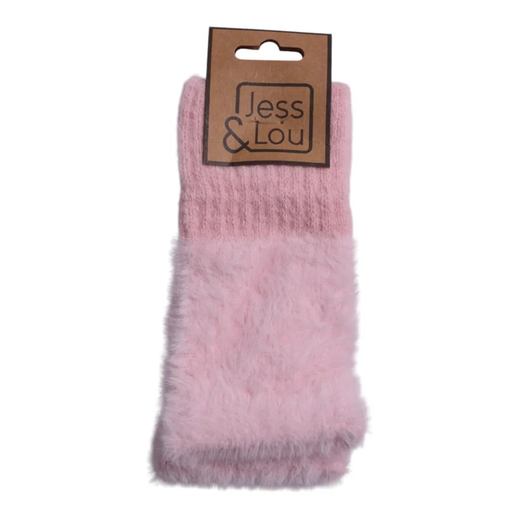 Jess & Lou Pink Fluffy Knit Fingerless Gloves